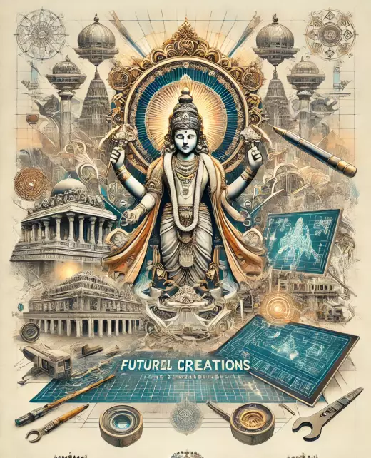 DALL·E 2025-01-14 16.39.13 - An artistic illustration showcasing the theme 'Future Idol Creations for Indic Idols' in A4 scale. The artwork features a divine and creative blend of
